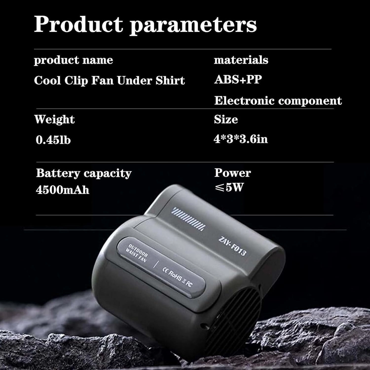 Portable Cooling Clip Fan,Cool Clip Fan Under Shirt,3 Speeds Strong Airflow Wearable Waist Fan,Rechargeable Belt Clip Fan with USB Port for Outdoor Works Black