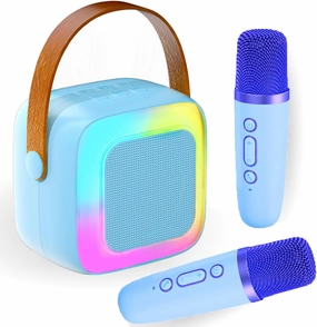 Portable Karaoke Machine Adults Kids - Mini Bluetooth Karoke Speaker with 2 Wireless Microphone & RGB Light for Home TV KTV Outdoor Singing Gifts Girls Boys (Blue 2 Mic)
