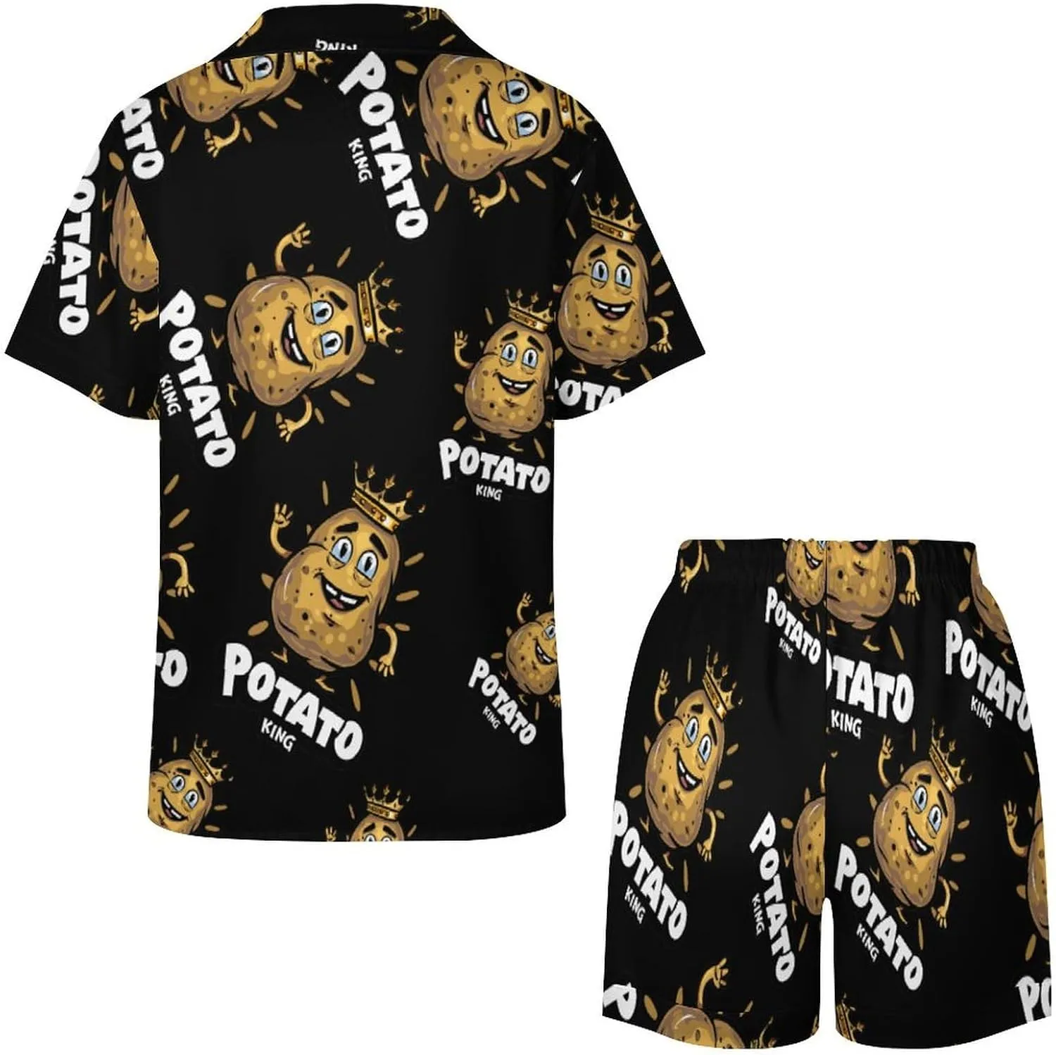 Potato King Cute Women's Satin Pajama Set Short Sleeve Button Down Sleepwear Loungewear Pj Set