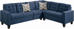 Poundex Bobkona Burril Linen-Like 4 Piece Left or Right Hand Reversible Sectional Set, Navy