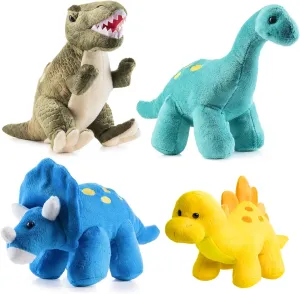 PREXTEX Plush Dinosaur Stuffed Animal, 4pk, 10 inches Cute Dinosaur Plush Toys for Boys and Girls Ages 3 , Stuffed Dinosaurs for Boys, Soft Dino Animals Party Favors