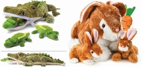 PREXTEX Plush Alligator Toys Stuffed Animal w/ 3 Alligator Baby Stuffed Animals and Bunny Stuffed Animal with Zippered Pouch, Plush Rabbit Toy with 2 Little Baby Bunnies