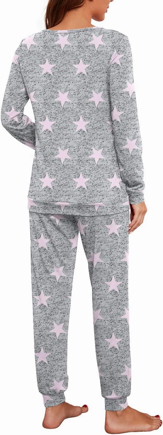 PrinStory Womens Pajama Set Long Sleeve Sleepwear Nightwear Soft Pjs Lounge Sets With Pockets