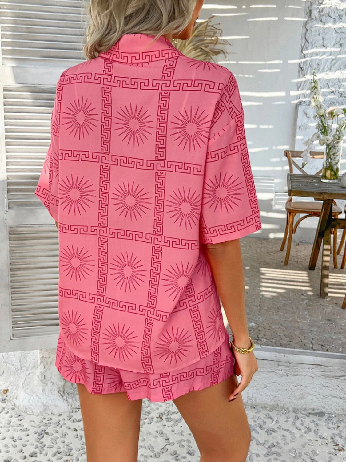 Printed Button Down Shirt and Shorts Set
