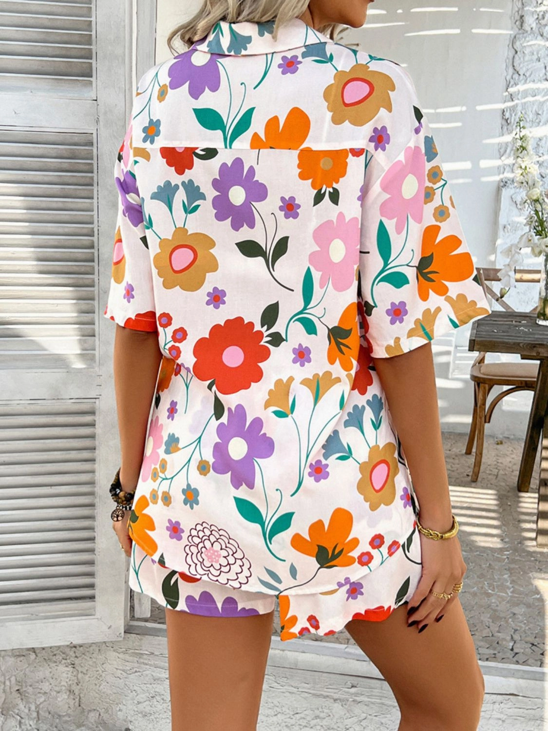 Printed Button Down Shirt and Shorts Set