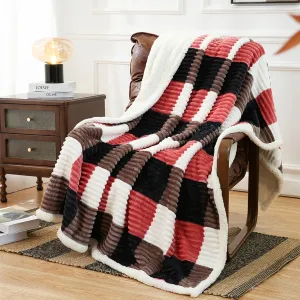PU MEI Sherpa Blanket Twin Plaid Thick Bed Blanket, 80”*90”Super Soft Flannel Fuzzy Fleece Reversible Velvet Plush Warm Blanket for Couch (Black Red Check)