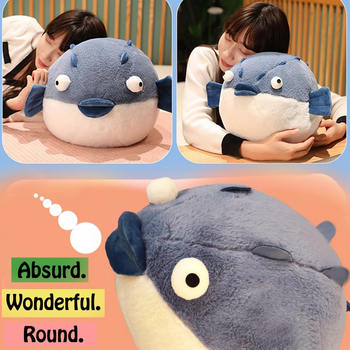 Puffer Fish Stuffed Animals 19.7'' Funny Stuffed Animals Soft Plushies,Chubby Puffer Fish Plush Toy,Unique Fat Pufferfish Stuffed Animals for Girls Kids Boys Birthday