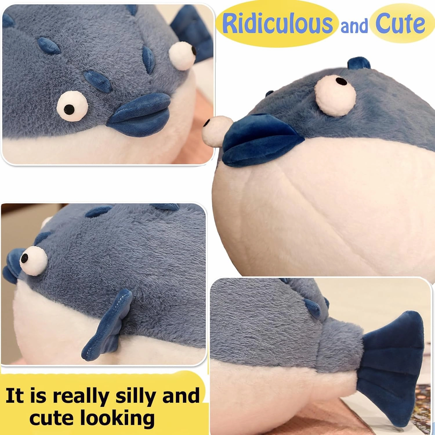 Puffer Fish Stuffed Animals 19.7'' Funny Stuffed Animals Soft Plushies,Chubby Puffer Fish Plush Toy,Unique Fat Pufferfish Stuffed Animals for Girls Kids Boys Birthday