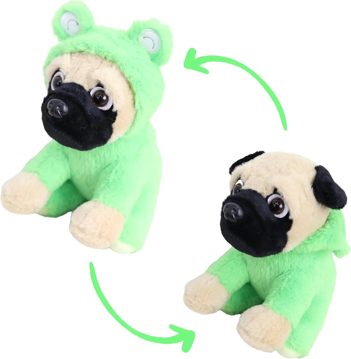 Pug Stuffed Animal Wearing Frog Costume Plushies Puppy Dressed as Green Froggy Funny Plush Toys for Kids Stuffed Dog Animals for Kids and Lover 12 Inch