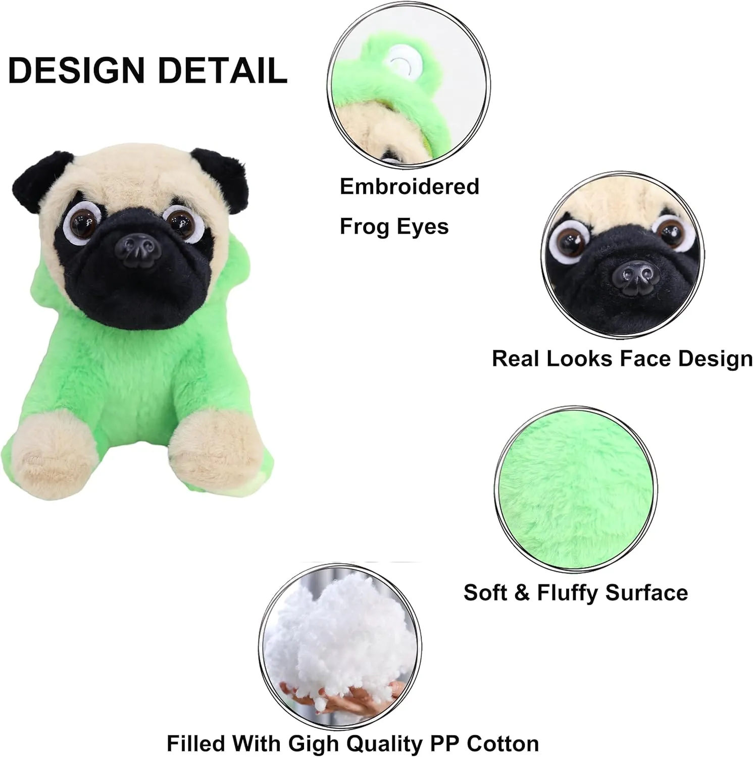 Pug Stuffed Animal Wearing Frog Costume Plushies Puppy Dressed as Green Froggy Funny Plush Toys for Kids Stuffed Dog Animals for Kids and Lover 12 Inch