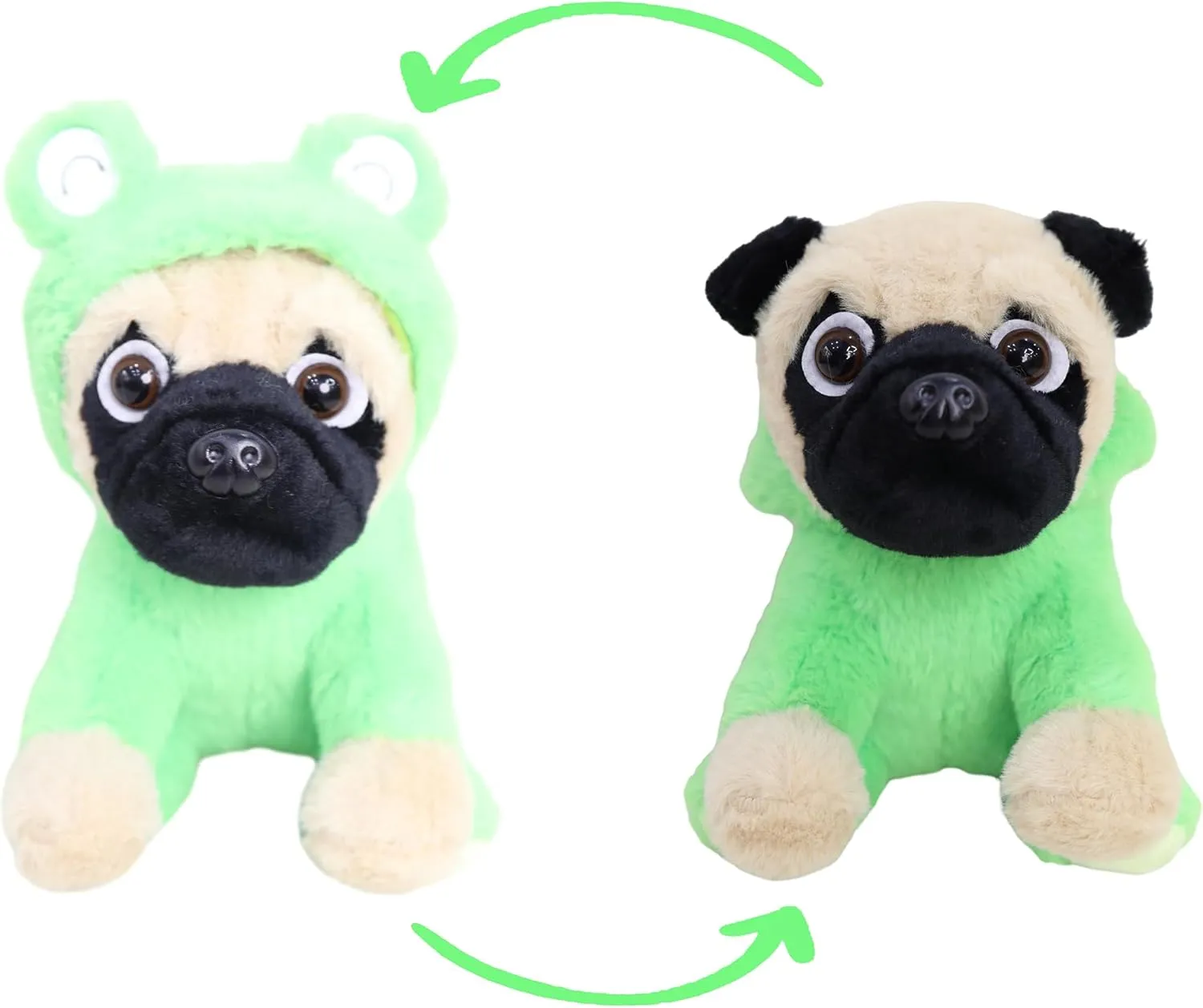 Pug Stuffed Animal Wearing Frog Costume Plushies Puppy Dressed as Green Froggy Funny Plush Toys for Kids Stuffed Dog Animals for Kids and Lover 12 Inch