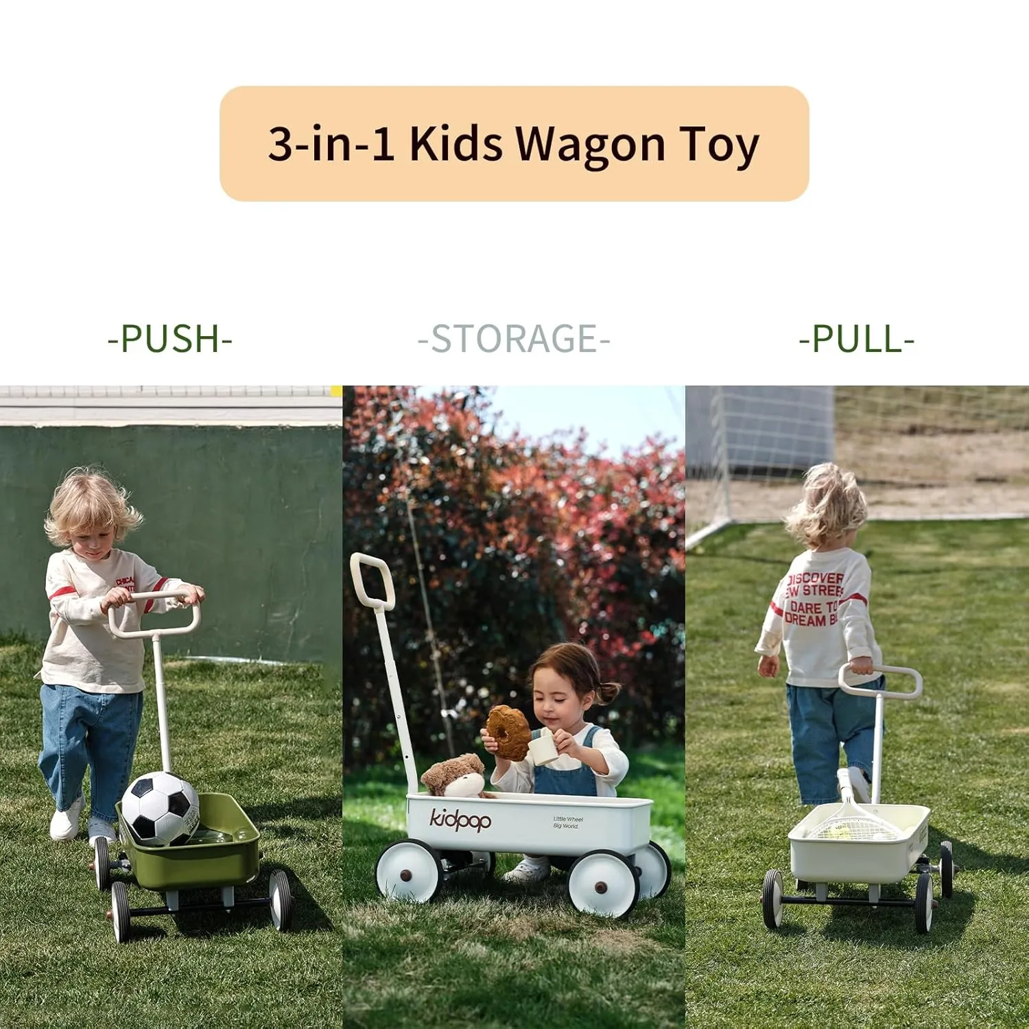 PULA-Wild 2-in-1 Kids' Pull-Along Wagon Toddlers Push Walker for 2.5-8 Adjustable Handlebar, Birthday Gifts Max Weight 33 lbs (Green)