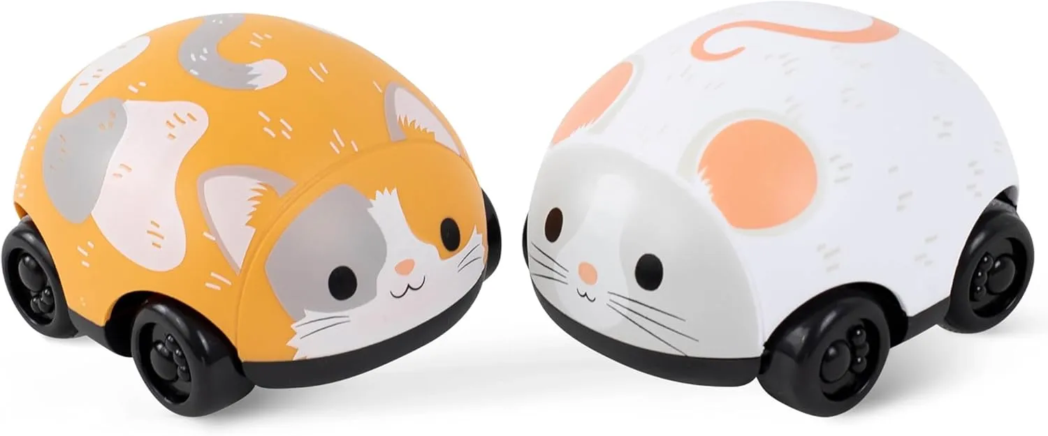 Pull-Backs Cat and Mouse Toy Set. Interactive Pull-Back Cars for Toddlers. Encourage Crawling. No Batteries. Fun, Safe. Ages 6 Months  