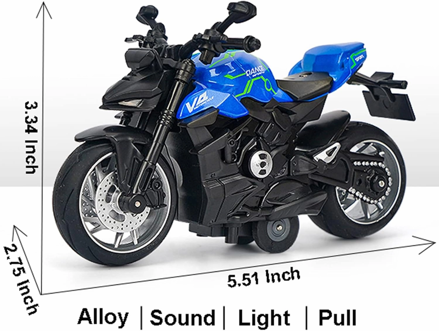 Pull Back Motorcycle Toys, Ducati Gift with Music Lighting, Street Fighter Motorcycles Toy for Boys Kids Age 3-12 Year Old (Blue)