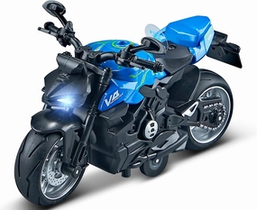 Pull Back Motorcycle Toys, Ducati Gift with Music Lighting, Street Fighter Motorcycles Toy for Boys Kids Age 3-12 Year Old (Blue)