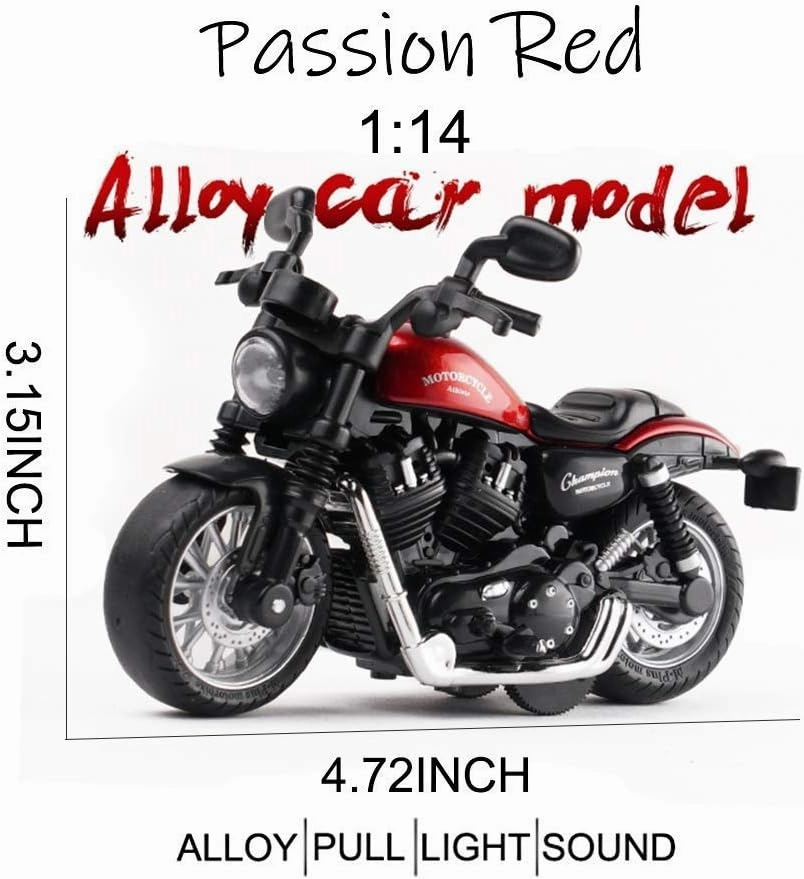 Pull Back Motorcycle Toys, Tiny Gift with Music Lighting, Retro Motorcycles Toy for Boys Kids Age 3 4 5 6 7 8 Year Old (Red)