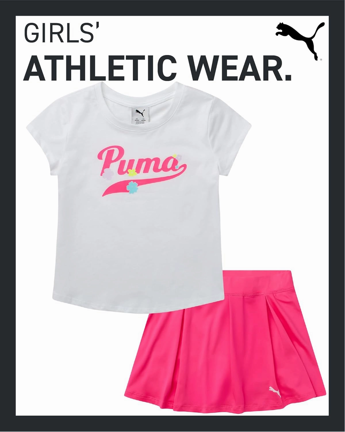 PUMA Girls Active Skirt Set- 2 Piece Active Skort and Short Sleeve Athletic T-Shirt - Sporty Girls Summer Outfits Set (7-14)