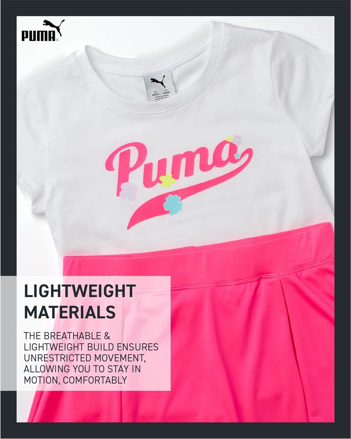 PUMA Girls Active Skirt Set- 2 Piece Active Skort and Short Sleeve Athletic T-Shirt - Sporty Girls Summer Outfits Set (7-14)
