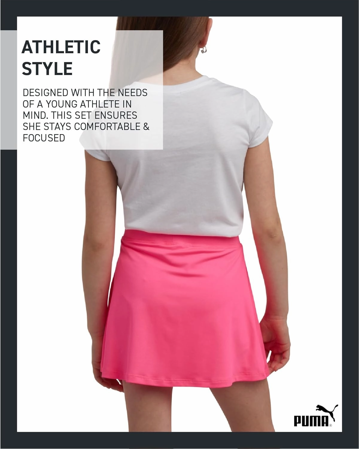 PUMA Girls Active Skirt Set- 2 Piece Active Skort and Short Sleeve Athletic T-Shirt - Sporty Girls Summer Outfits Set (7-14)