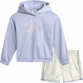 PUMA Girls Shorts Set - 2 Piece Performance Pullover Hoodie and Shorts Active Wear Set for Girls (Sizes: S-L)