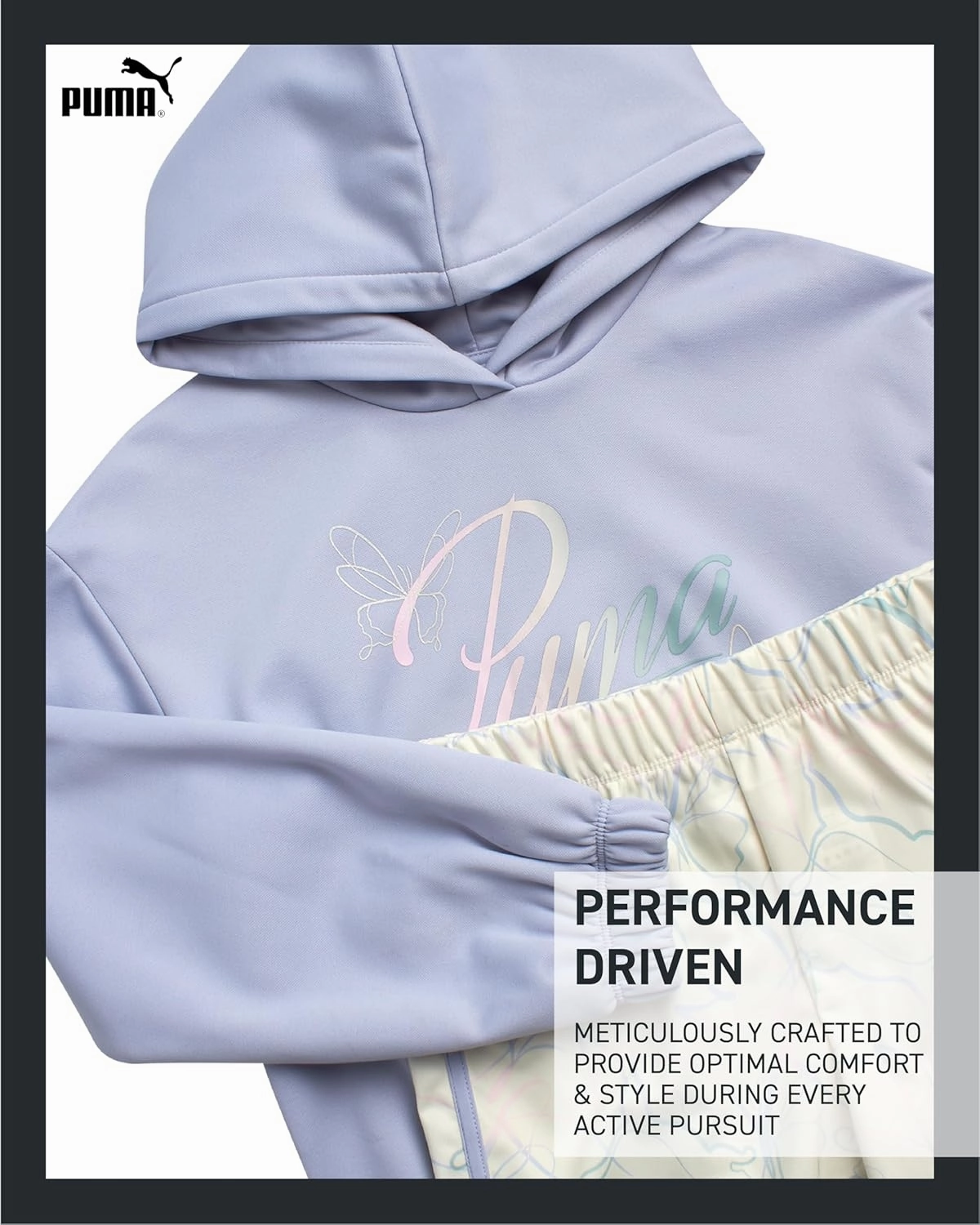 PUMA Girls Shorts Set - 2 Piece Performance Pullover Hoodie and Shorts Active Wear Set for Girls (Sizes: S-L)