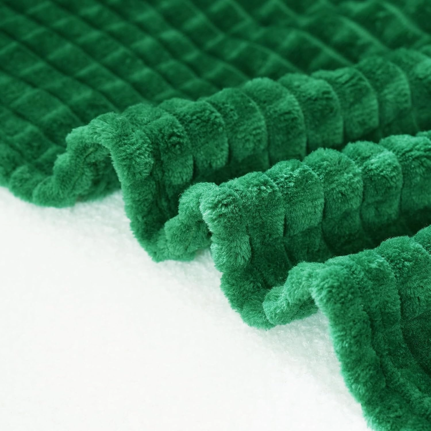 Puncuntex Flannel Fleece Throw Blanket Classic Green 60"×80",Super Soft Plush Cozy Blanket with Square Grid Design Luxury for Couch Sofa Chair