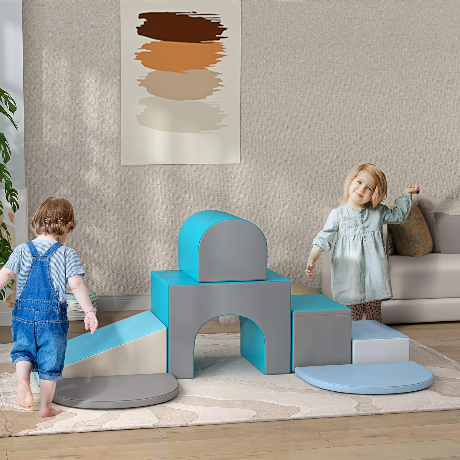 Qaba 7-Piece Baby Soft Play Equipment, Toddler Crawling Climber for Creativity and Shape Discovery with Easy-to-Clean Surface, Climbing Toy for Toddlers, Contemporary