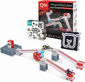 QBI Toy 2 Sets Combo | Speed Champions & Happy World Play, Magnet Building Tiles, Colorful Blocks Construction Educational STEM Toys with Kids car for 5  Year Old Boys & Girls (36 pcs  9 pcs)