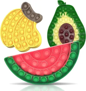 QETRABONE Fidget Sensory Bubble Stress Toy, Fidget Push Toy for Kids, Silicone Fidget Stress Toys for Autistic Children Adult Squeeze Toy Autism (Banana Avocado Watermelon)