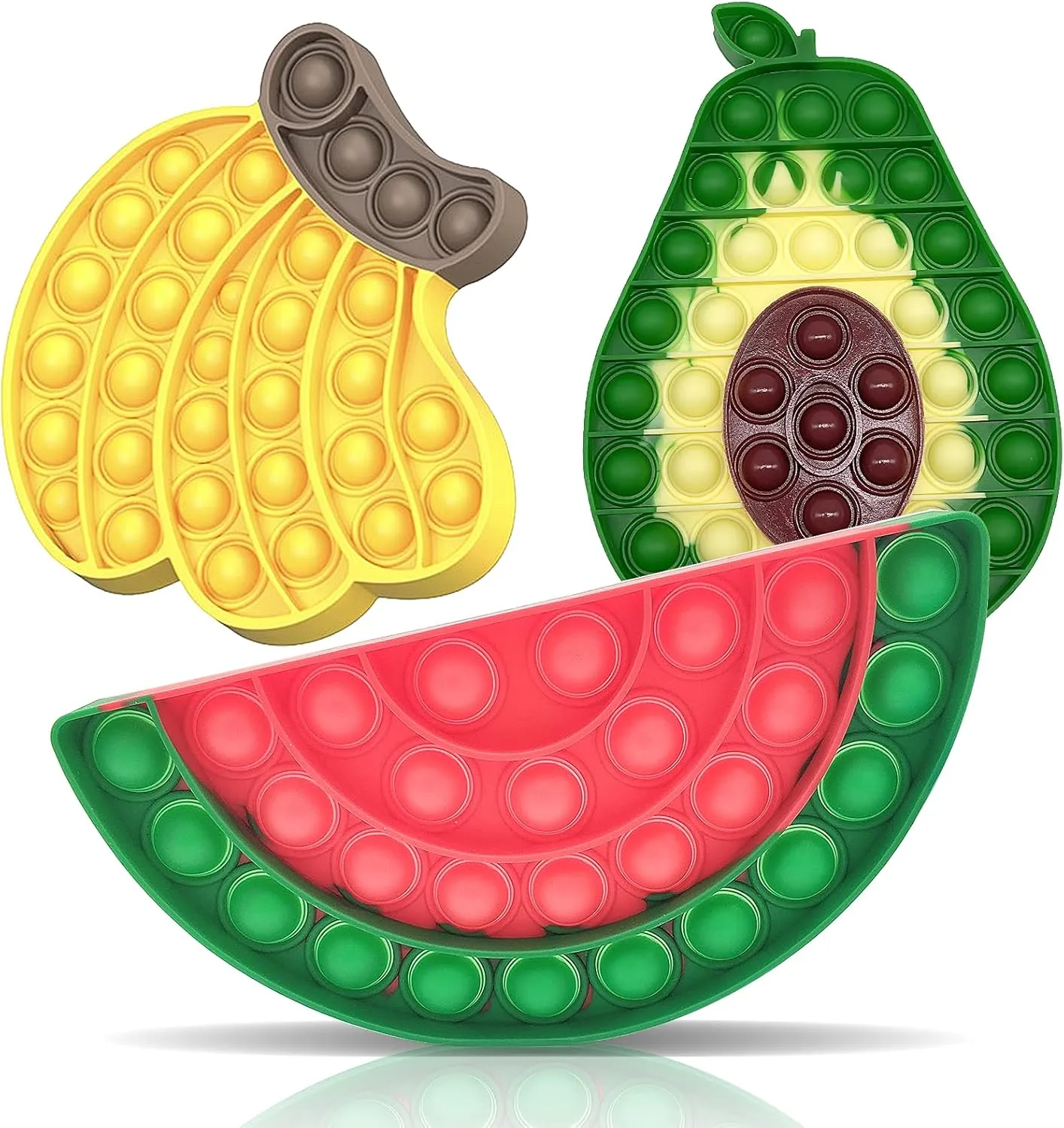 QETRABONE Fidget Sensory Bubble Stress Toy, Fidget Push Toy for Kids, Silicone Fidget Stress Toys for Autistic Children Adult Squeeze Toy Autism (Banana Avocado Watermelon)