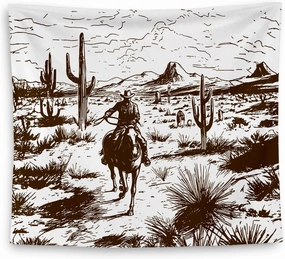 QGFM Vintage Wild West Desert Landscape Tapestry, 50x60 Inches - Perfect for Bedroom or Living Room Decor