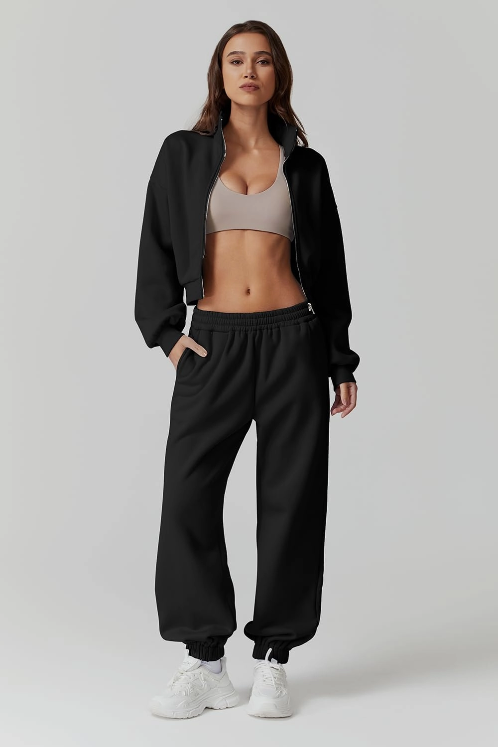 QINSEN Womens 2 Piece Oufits Full Zip Jacket Long Sleeve Sweatsuits Fleece Lounge Tracksuit with Joggers