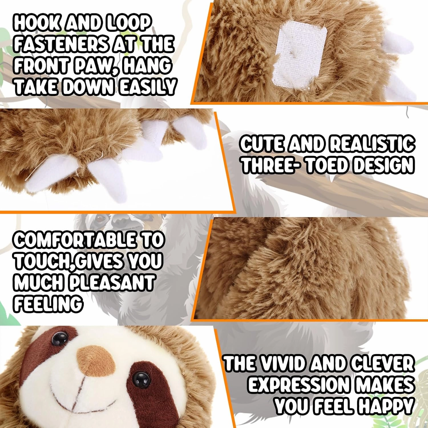 Queekay 2 Packs Sloth Stuffed Animal Hanging 18 Inch Three Toed Sloth Plush Toy with Hook and Loop Hands for Teens Adults Gifts Decors(Dark Brown)