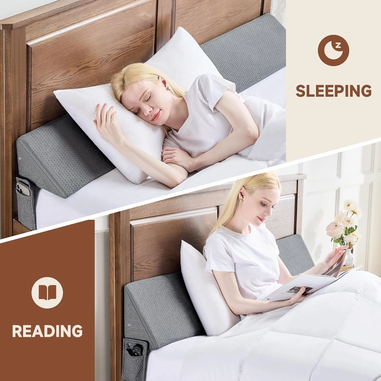 Queen Size(60"x6"x10") Bed Wedge Pillow for Headboard, Mattress Gap Filler(0-8"), Bed Wedge for Gap Between Your Headboard and Mattress Dark Grey