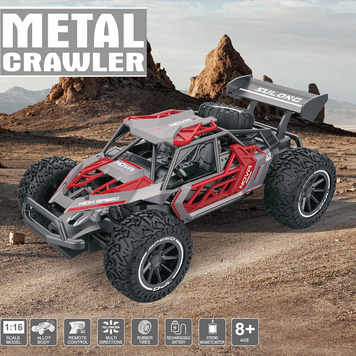 QUN FENG Remote Control Car-2WD RC Cars 22km/h Fast RC CAR Off-Road Vehicle 2.4GHz Radio Racing Cars with 2 Rechargeable Batteries Toys Gift for Boys 8-12 Years Kids Adult (Red)