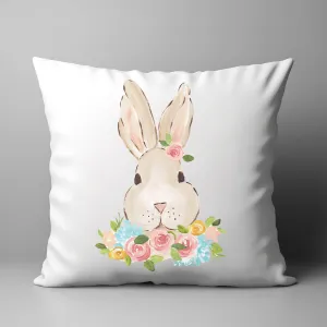 "Bunny with Floral Wreath" on 18"X18" Pillow: 18"X18" / Pillow