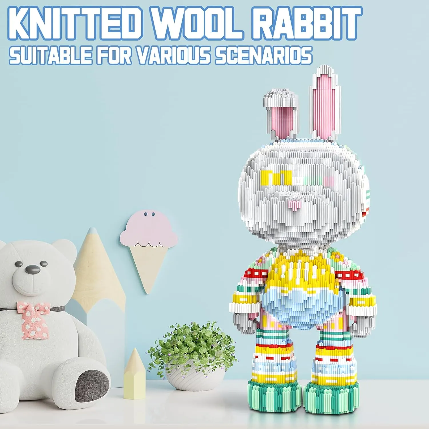 Rabbit Animal Mirco Building Blocks Set Cute Large Sets Toys Gift for Adults and Kids 6950 Pieces 55cm High Series