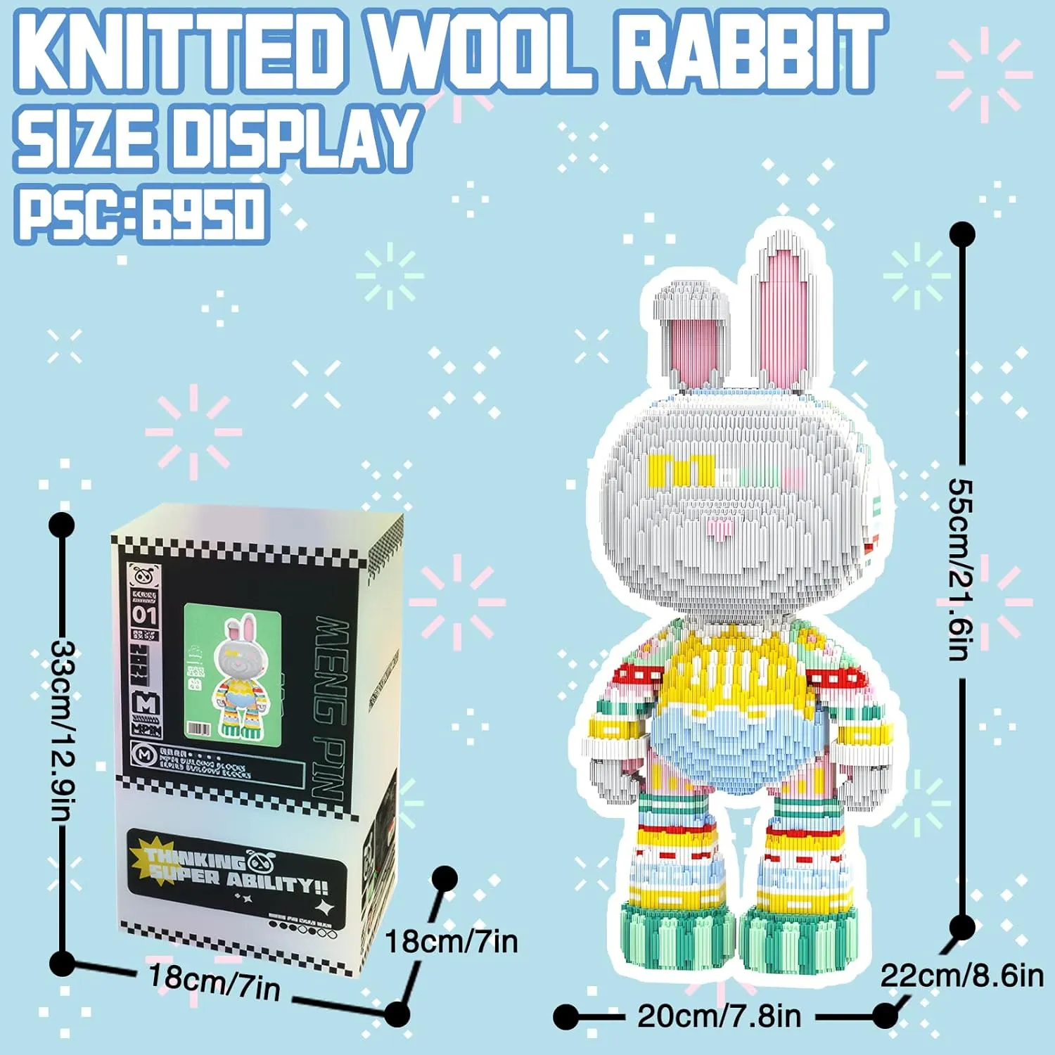 Rabbit Animal Mirco Building Blocks Set Cute Large Sets Toys Gift for Adults and Kids 6950 Pieces 55cm High Series