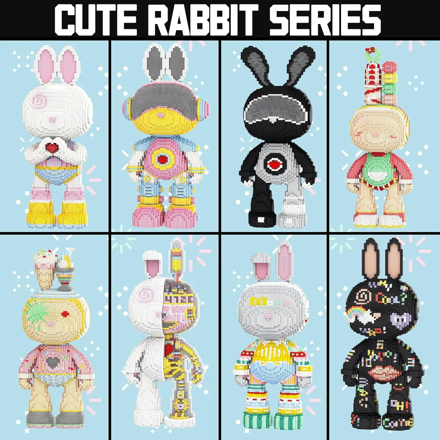 Rabbit Animal Mirco Building Blocks Set Cute Large Sets Toys Gift for Adults and Kids 6950 Pieces 55cm High Series