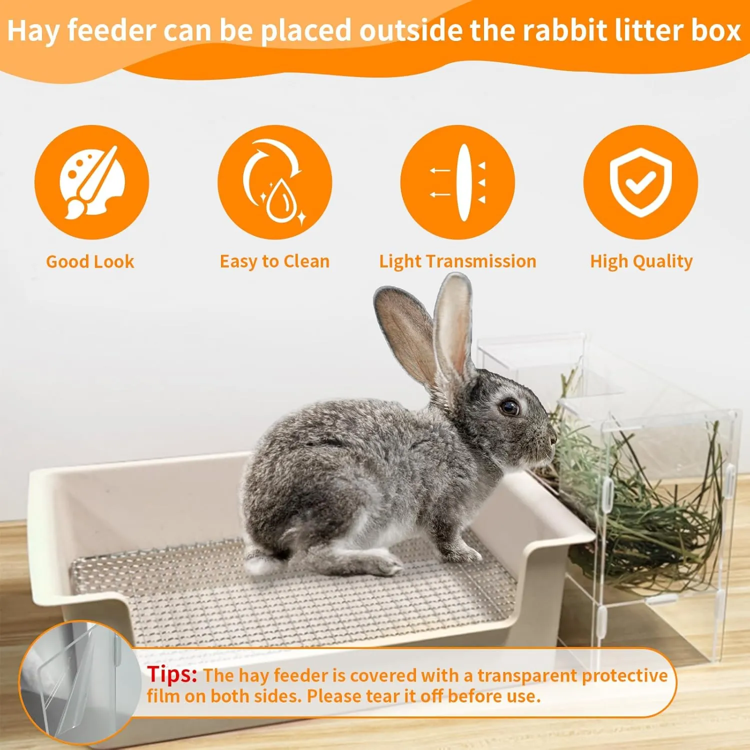 Rabbit Hay Feeder with Lid,Hanging Food Dispenser for Rabbit, Guinea Pig, Bunny, Chinchilla, 116oz Large Capacity 1pack