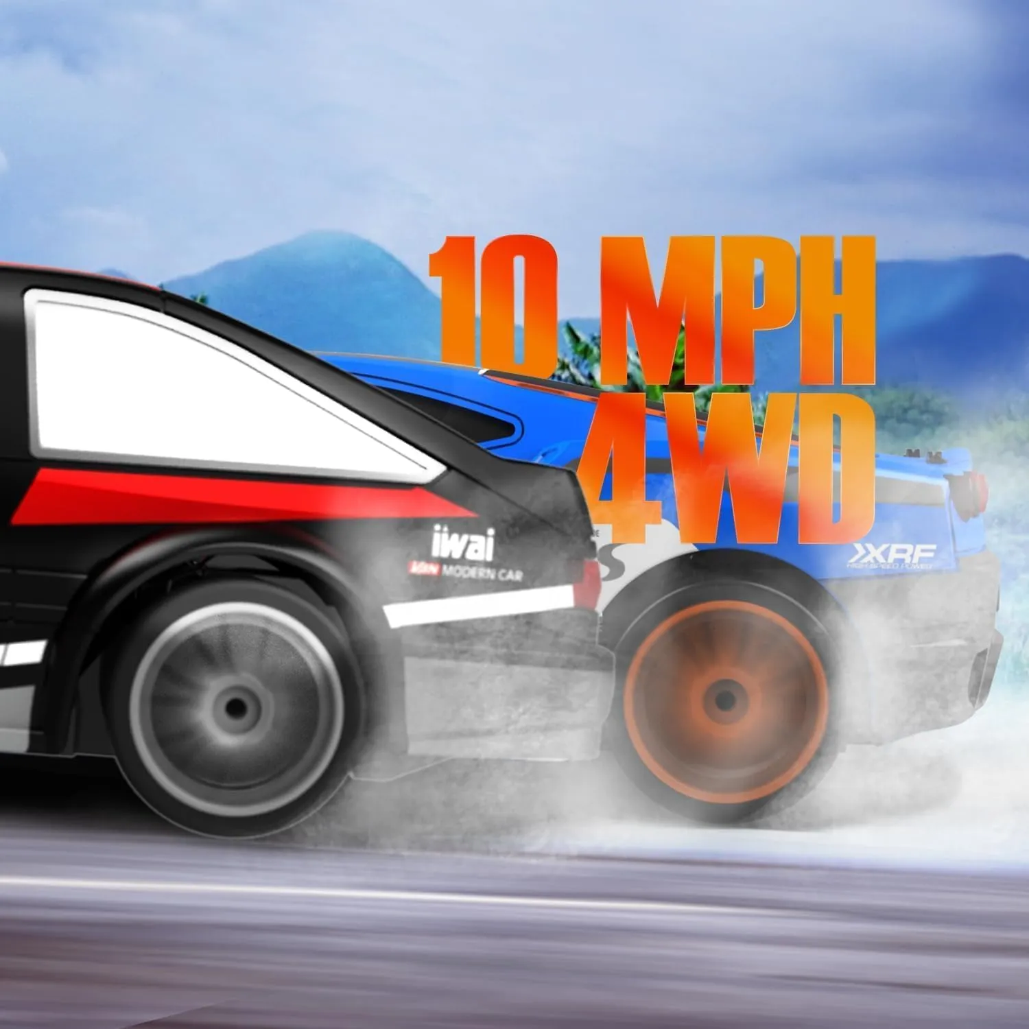 RACENT 1:24 Scale RC Drift Car, 10MPH 4WD Remote Control Car with LED Light, Racing and Drifting Wheels, 2 Rechargeable Batteries, Perfect Toy for Boys, Girls, Kids (Blue)
