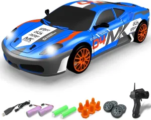 RACENT 1:24 Scale RC Drift Car, 10MPH 4WD Remote Control Car with LED Light, Racing and Drifting Wheels, 2 Rechargeable Batteries, Perfect Toy for Boys, Girls, Kids (Blue)