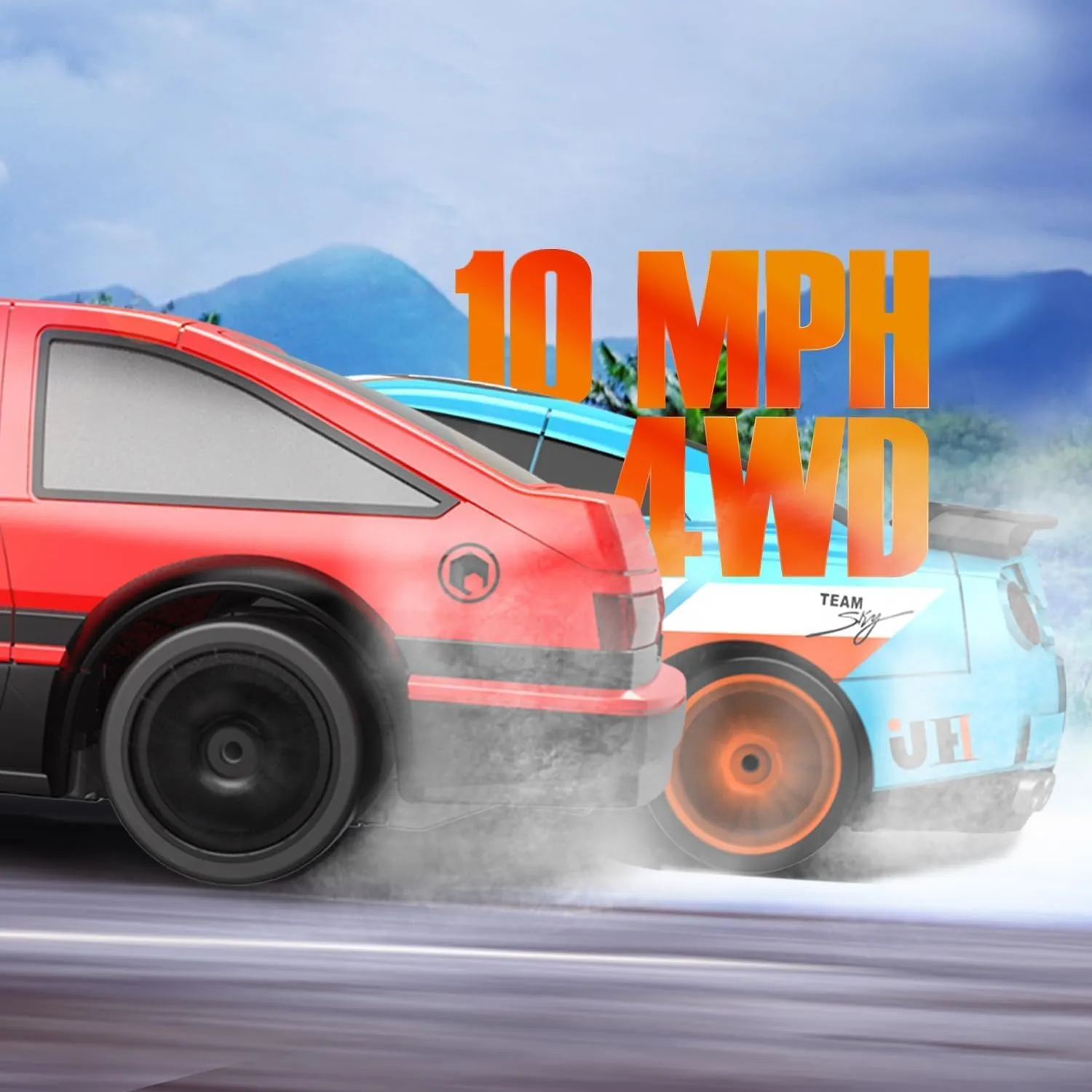 RACENT 1:24 Scale RC Drift Car, 10MPH 4WD Remote Control Car with LED Light, Racing and Drifting Wheels, 2 Rechargeable Batteries, Toy for Boys, Girls, Kids (Red)