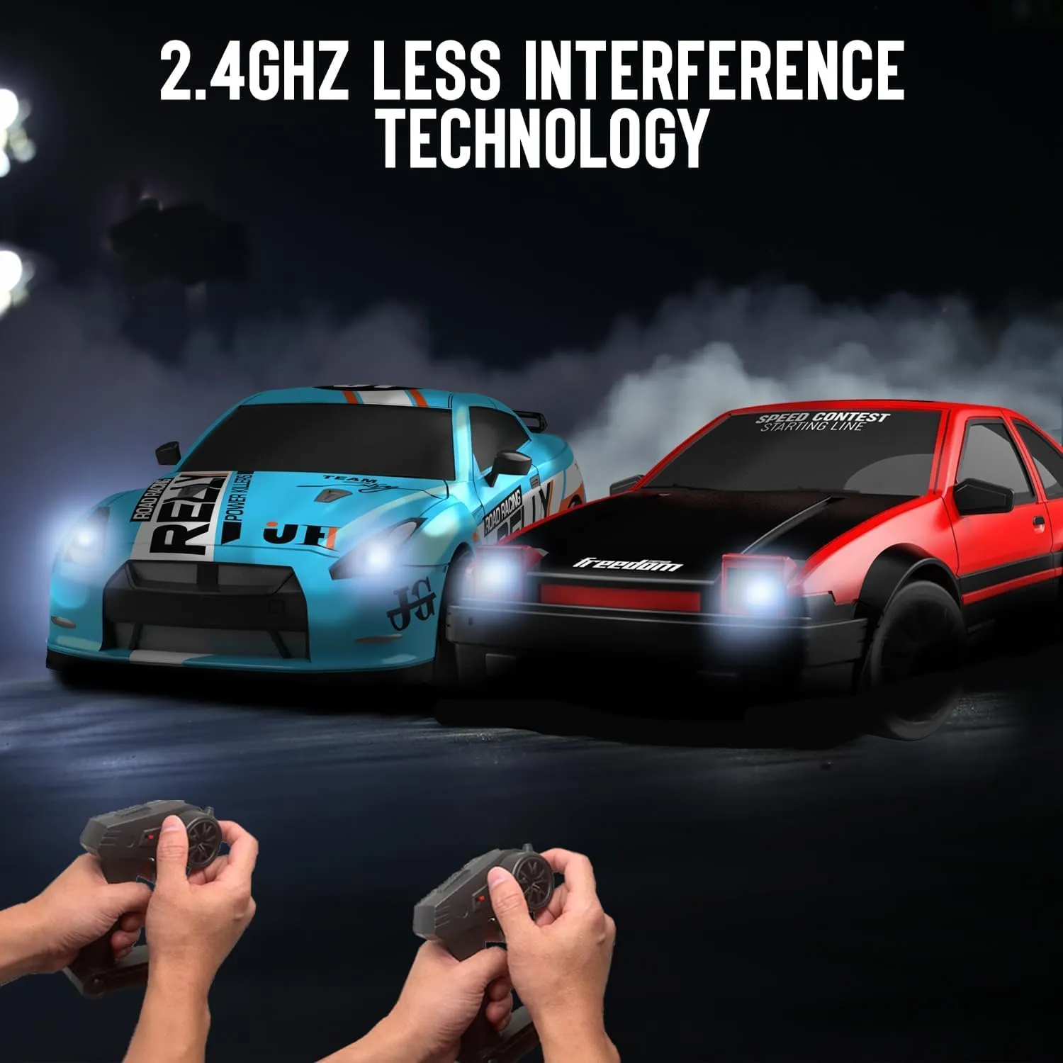 RACENT 1:24 Scale RC Drift Car, 10MPH 4WD Remote Control Car with LED Light, Racing and Drifting Wheels, 2 Rechargeable Batteries, Toy for Boys, Girls, Kids (Red)