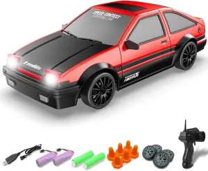 RACENT 1:24 Scale RC Drift Car, 10MPH 4WD Remote Control Car with LED Light, Racing and Drifting Wheels, 2 Rechargeable Batteries, Toy for Boys, Girls, Kids (Red)