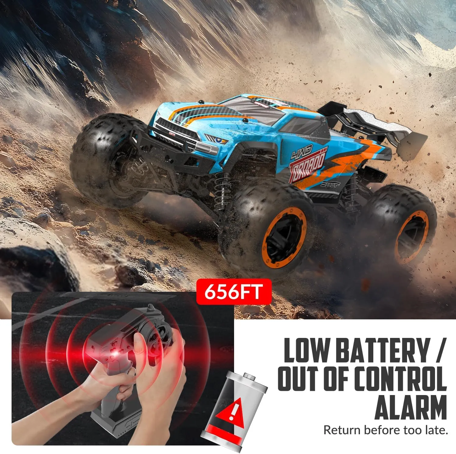 RACENT RC Truck 1:16 4x4 All Terrain RC Car 40KPH High Speed Remote Control Cars for Boys, Off-Road Monster Truck with 2.4Ghz Radio Control, 2 Batteries, Gifts for Kids Adults