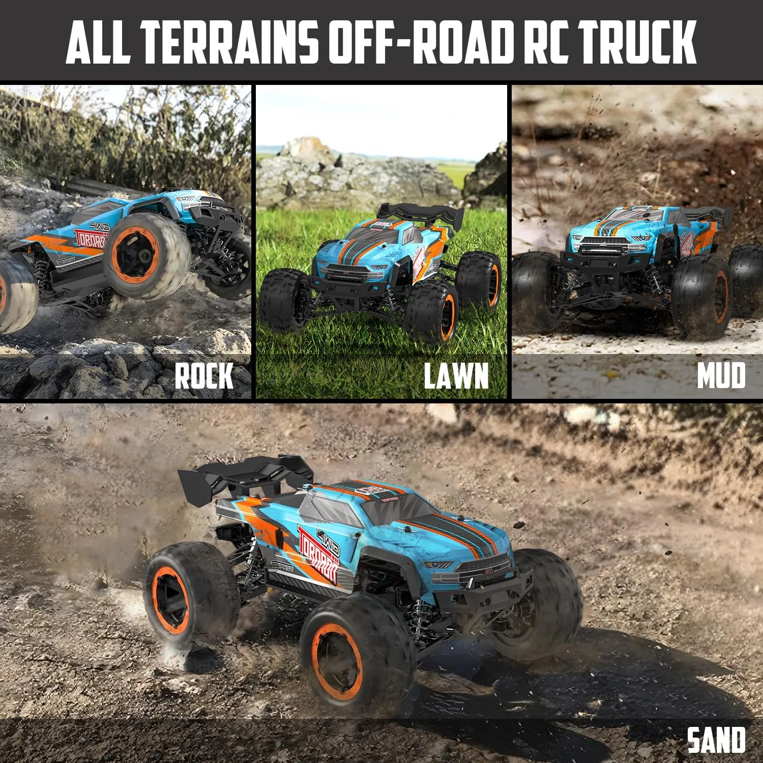 RACENT RC Truck 1:16 4x4 All Terrain RC Car 40KPH High Speed Remote Control Cars for Boys, Off-Road Monster Truck with 2.4Ghz Radio Control, 2 Batteries, Gifts for Kids Adults