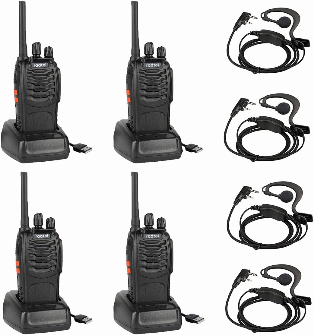 Radtel RT88 Rechargeable FRS Walkie Talkies Long Range Handheld License-Free Two Way Radio 16CH Handsfree USB Charging LED Flashlight with Earpiece (4 Pack)