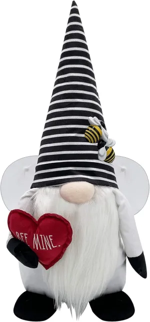 Rae Dunn Valentine's Day Gnome - Holiday Decor Seasonal Decorations - Scandinavian Nordic Tomte Nisse Plush Figurine - 19" Elf with Beard Ornament for Shelf (Bee Mine Gnome)