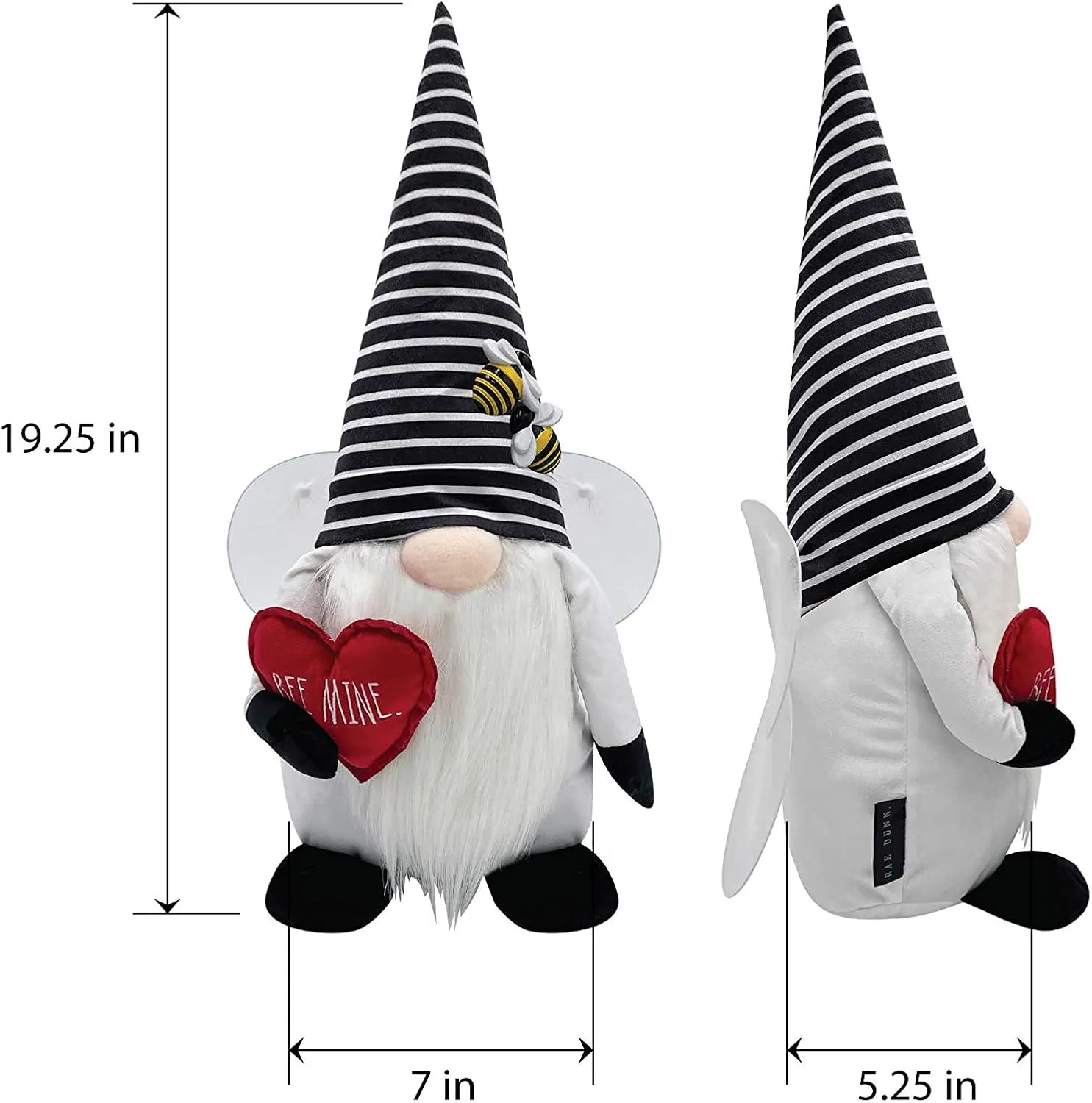 Rae Dunn Valentine's Day Gnome - Holiday Decor Seasonal Decorations - Scandinavian Nordic Tomte Nisse Plush Figurine - 19" Elf with Beard Ornament for Shelf (Bee Mine Gnome)